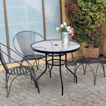 32" Patio Tempered Glass Round Table Outdoor Bistro Table with Umbrella Hole & Sturdy Steel Frame