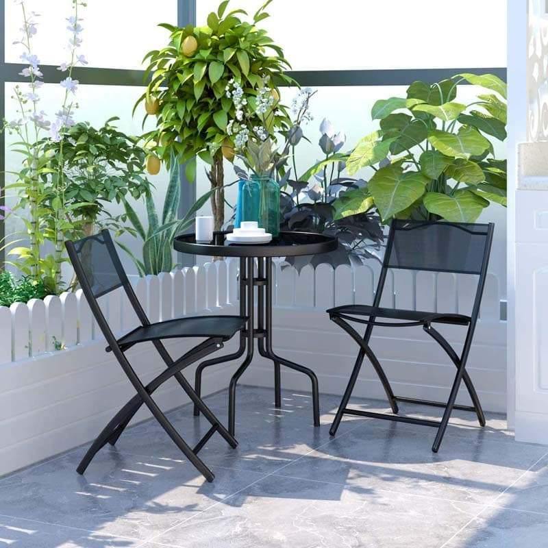 3pcs Bistro Set Round Coffee Table & Folding Chairs Set - Bestoutdor