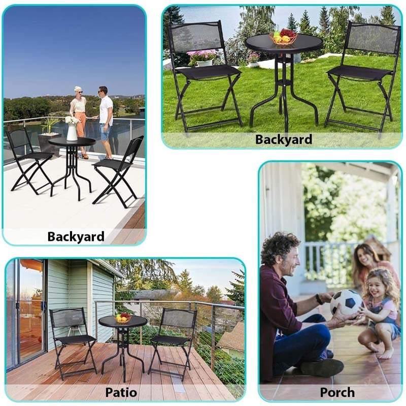 3pcs Bistro Set Round Coffee Table & Folding Chairs Set - Bestoutdor