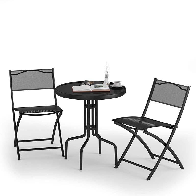 3pcs Bistro Set Round Coffee Table & Folding Chairs Set - Bestoutdor