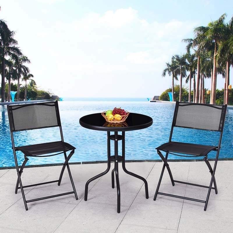 3pcs Bistro Set Round Coffee Table & Folding Chairs Set - Bestoutdor