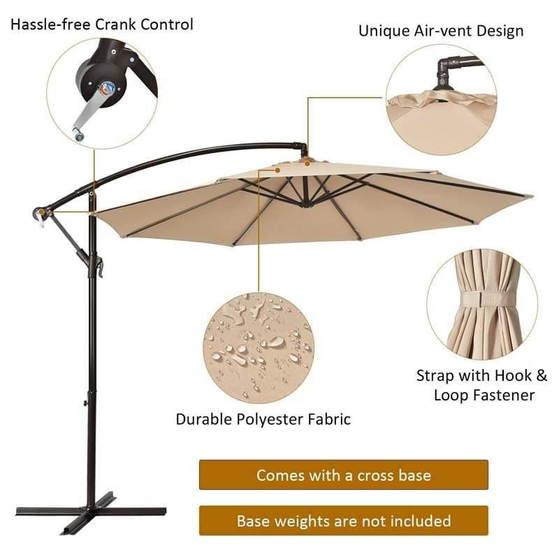 10 ft Aluminum Cantilever Hanging Patio Umbrella - Beige - Bestoutdor