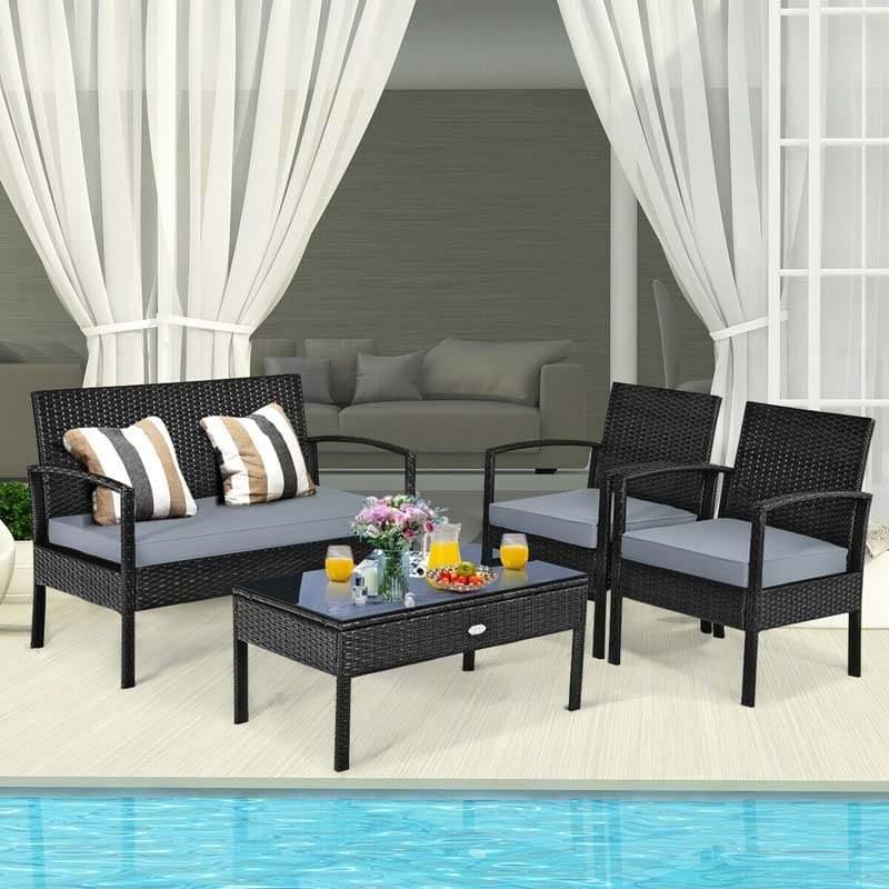 4PC Patio Rattan Wicker Sofa Set - Bestoutdor