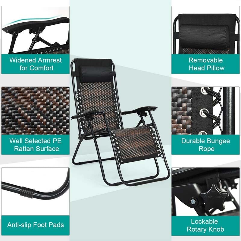 Folding Patio Rattan Zero Gravity Lounge Chair Recliner