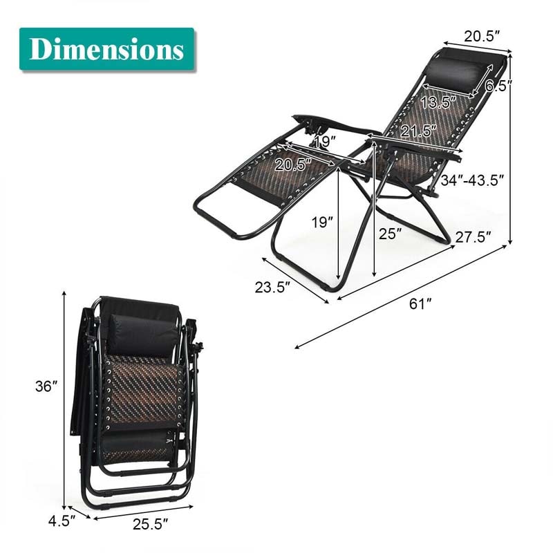 Folding Patio Rattan Zero Gravity Lounge Chair Recliner