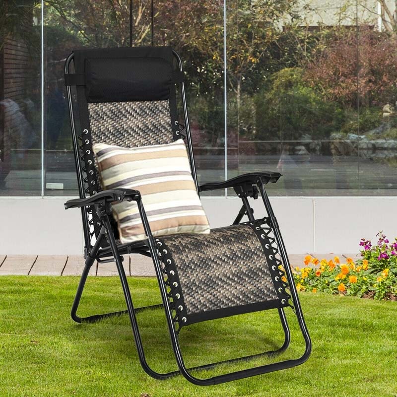 Folding Patio Rattan Zero Gravity Lounge Chair Recliner